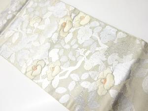 アンティーク　箔置椿・鳥模様刺繍袋帯（材料）